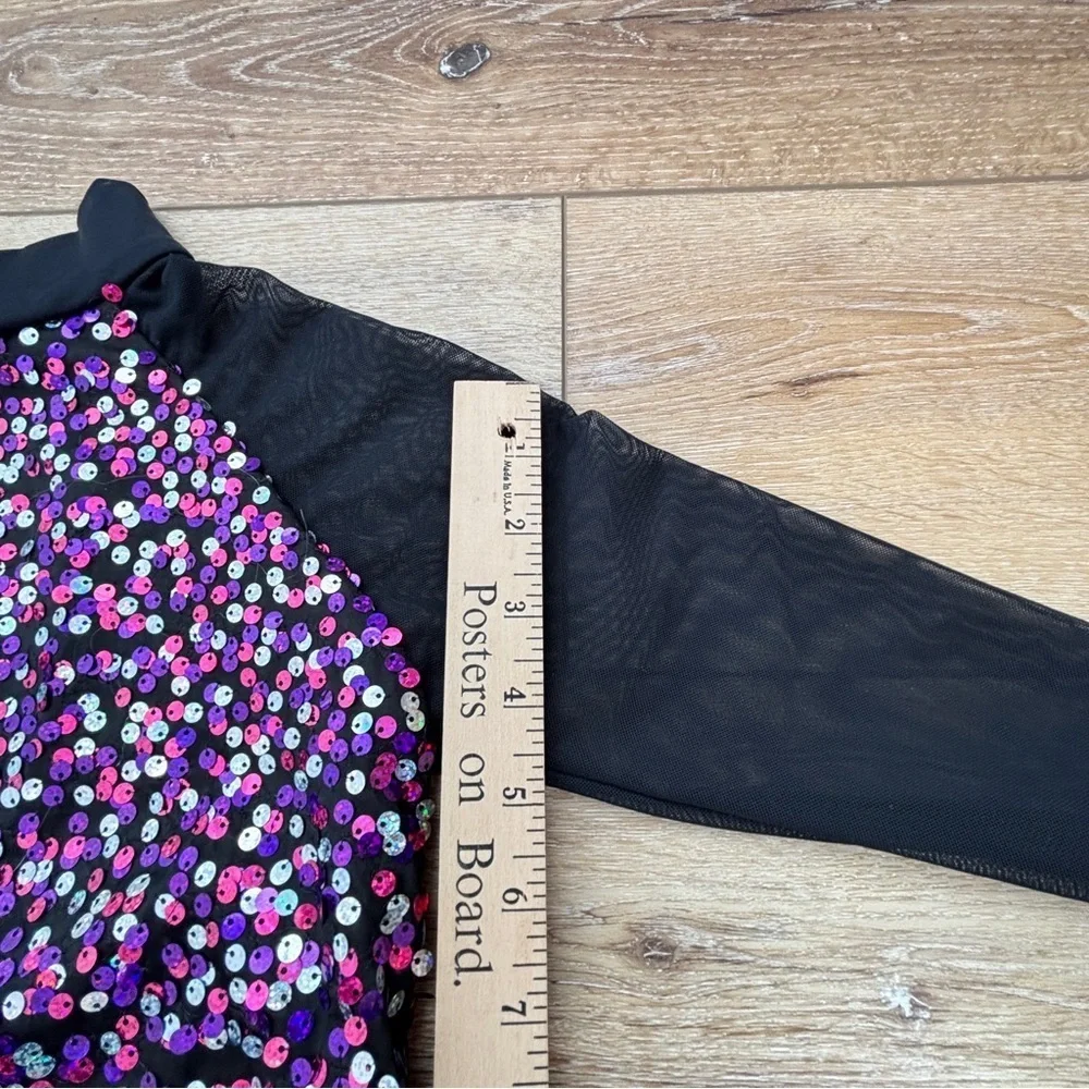Balera Dance Skating Dress Costume size LC Black Colorful Confetti Sequin Mesh